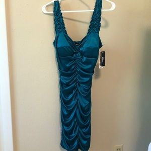 Teal bodycon ruched dress